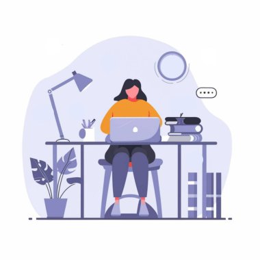 Ofis Kızı çevrimiçi oluyor Laptop vektör tasarımında çağrı
