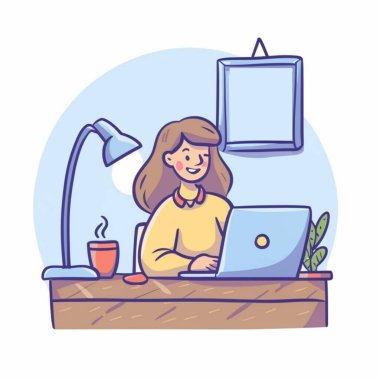 Çevrimiçi olan kız Laptop vektör tasarımı için çağrı