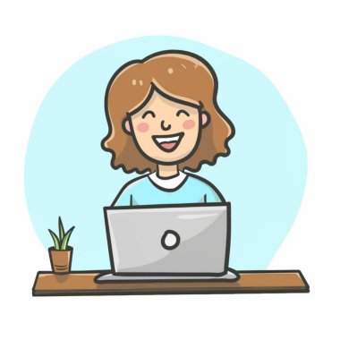 Çevrimiçi olan kız Laptop vektör tasarımı için çağrı