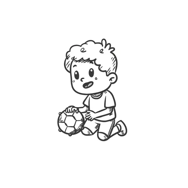 Little Boy, futbol vektör tasarımı ile oynuyor. 