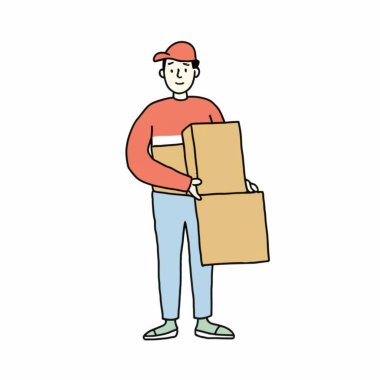 Doodle Stili premium vektör tasarımlı Teslimatçı, Paket Deliv