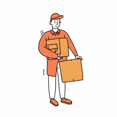 Doodle Stili premium vektör tasarımlı Teslimatçı, Paket Deliv