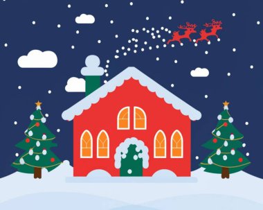 Noel Süslemeli Ağaç Köyü İllüsü 