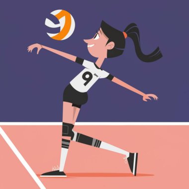  Voleybal atan, voleybol oynayan genç bir kız.