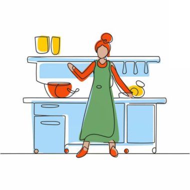 Mutfakta çalışan kadın Erkek çizgi vektör tasarımına devam ediyor 