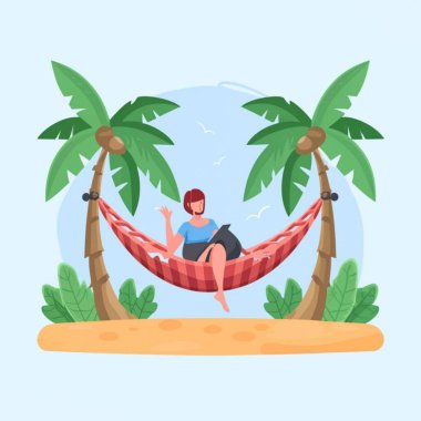 Kadın Hamak Vektörü kitabını okuyor.