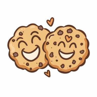 Aşk ikonunda kurabiyeler. Günlük kurabiye karikatürü ve beyaz arkaplanda izole edilmiş gülümseme simgesi