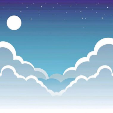 Bulutlu bir gece gökyüzü ve dolunay.