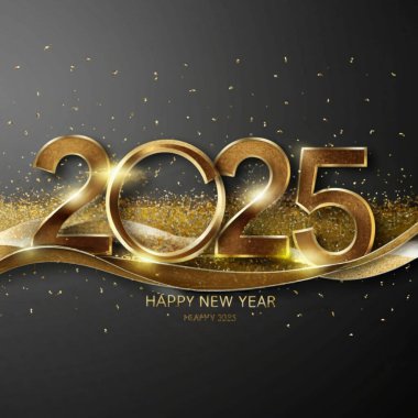 2025 yılının illüstrasyon tasarımı, altın renkli parti, te