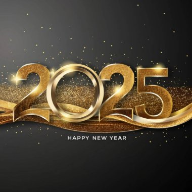 2025 yılının illüstrasyon tasarımı, altın renkli parti, te