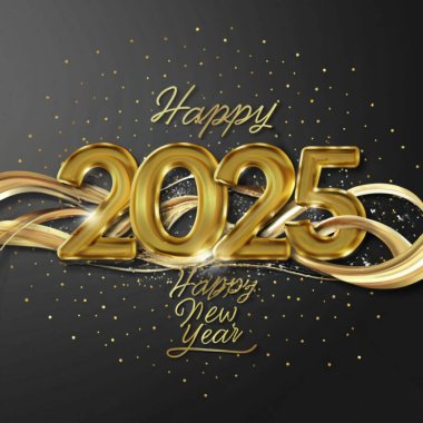 2025 yılının illüstrasyon tasarımı, altın renkli parti, te