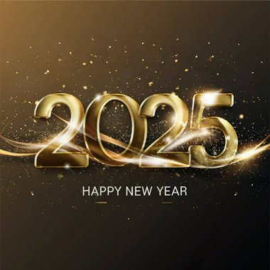 2025 yılının illüstrasyon tasarımı, altın renkli parti, te