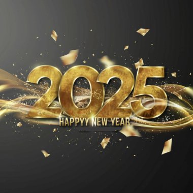 2025 yılının illüstrasyon tasarımı, altın renkli parti, te