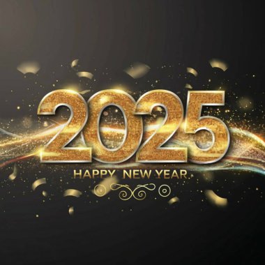 2025 yılının illüstrasyon tasarımı, altın renkli parti, te