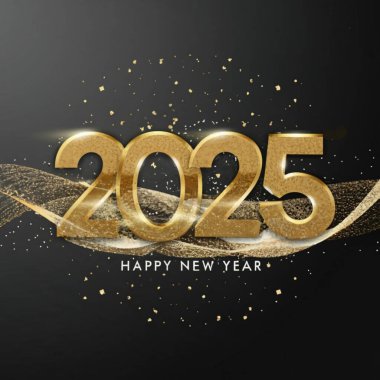 2025 yılının illüstrasyon tasarımı, altın renkli parti, te