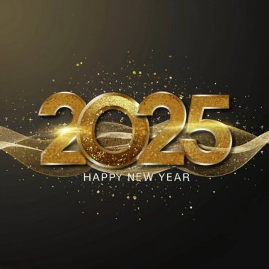 2025 yılının illüstrasyon tasarımı, altın renkli parti, te