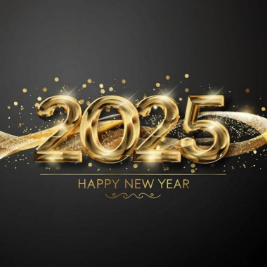 2025 yılının illüstrasyon tasarımı, altın renkli parti, te