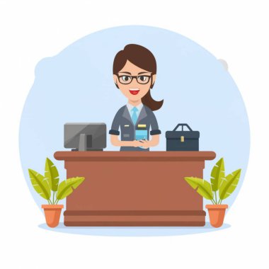 Banka hizmetleri personeli, çalışan veznedar vektör işi ve