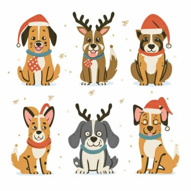 Şirin köpekler vektör seti çiziyor. Çizgi film köpeği ya da köpek karakterleri