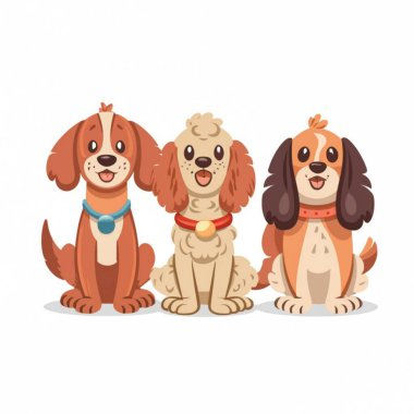 Şirin köpekler vektör seti çiziyor. Çizgi film köpeği ya da köpek karakterleri