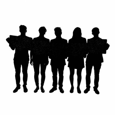 Bir grup insan silueti ve vektör çizimi, farklı st