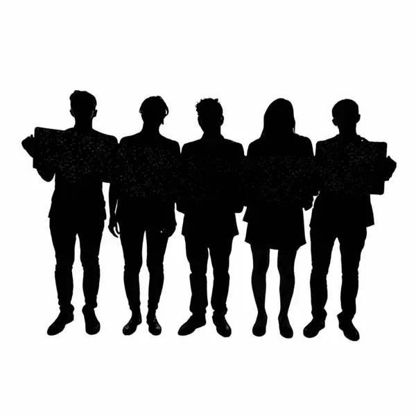 Bir grup insan silueti ve vektör çizimi, farklı st