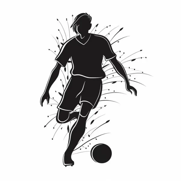 Futbolcu silueti ve vektör çizimi, farklı stil, 