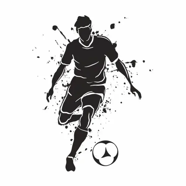 Futbolcu silueti ve vektör çizimi, farklı stil, 