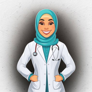 Başörtüsü Arap Kadın Doktor Kadın Hekim Vektör Tasarımı Çizimi