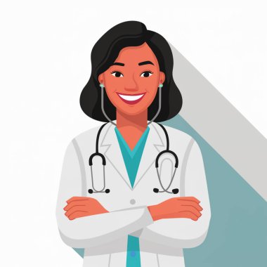 Gülümseyen kadın doktor kadın doktor vektör tasarımı çizimi