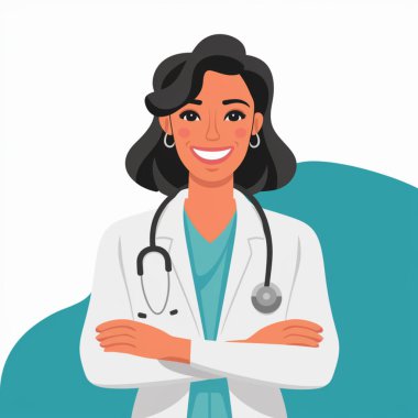 Gülümseyen kadın doktor kadın doktor vektör tasarımı çizimi
