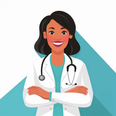 Gülümseyen kadın doktor kadın doktor vektör tasarımı çizimi
