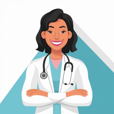 Gülümseyen kadın doktor kadın doktor vektör tasarımı çizimi