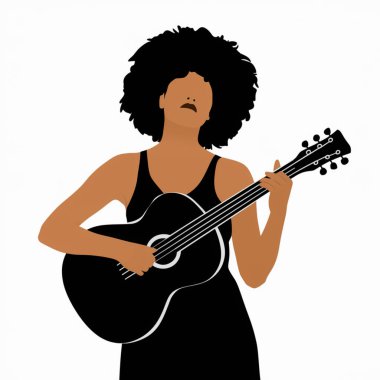 Gitarlı müzisyen kadın, vektör illüstrasyon tasarımı izole edildi 