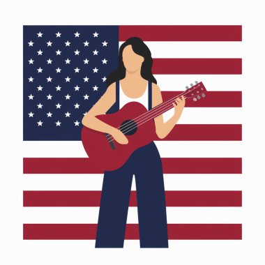 Gitarlı müzisyen kadın, vektör illüstrasyon tasarımı izole edildi 