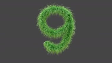 3D animasyon yeşil çimen 9 numara, rüzgarda esen güzel yeşil çimen sayısı, 3D görüntüleme, RGB Alpha, UHD 4K