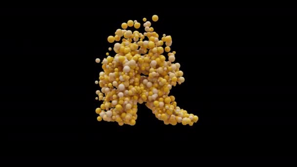 Animace Kreslené Koule Písmeno Izolované Krásné Legrační Žluté Balónky Pohyb — Stock video