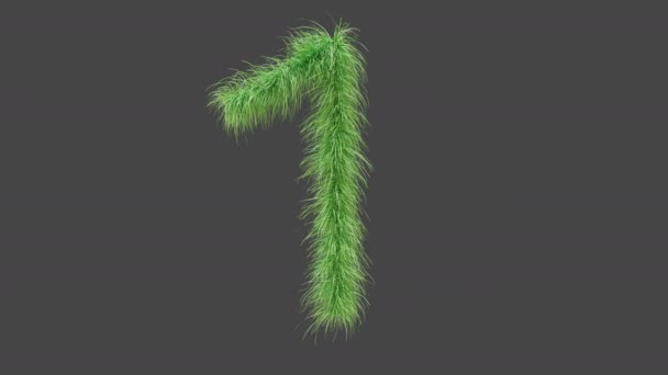 3Dアニメーショングリーン草ナンバー1 風に吹く緑の草の隔離された美しい数 3Dレンダリング Rgbアルファ Uhd — ストック動画