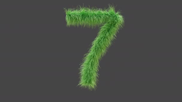 3Dアニメーショングリーン草ナンバー7 風に吹く緑の草の隔離された美しい数 3Dレンダリング Rgbアルファ Uhd — ストック動画