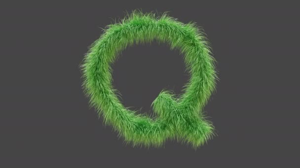3D动画绿草字母Q 孤立美丽的绿草字母在风中飘扬 3D渲染 Rgb阿尔法 Uhd — 图库视频影像