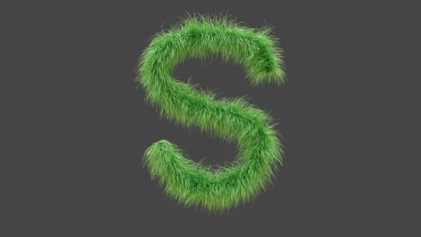 3D动画绿草字母S 孤立美丽的绿草字母在风中飘扬 3D渲染 Rgb阿尔法 Uhd — 图库视频影像