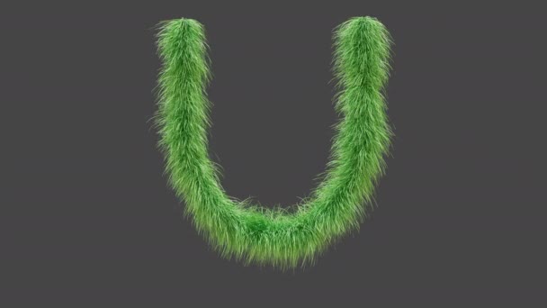 3Dアニメーショングリーン草文字U 風に吹く緑の草の孤立した美しい手紙 3Dレンダリング Rgbアルファ Uhd — ストック動画
