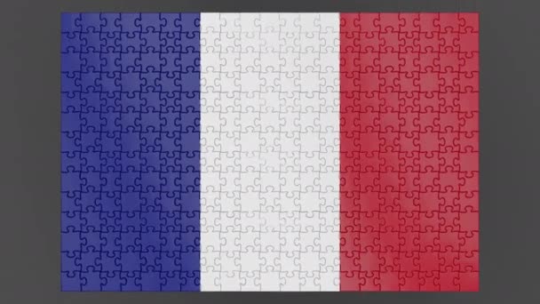 Animation France Flag Falling Surface Assembled Puzzle Alpha Channel Shadow — Stock Video