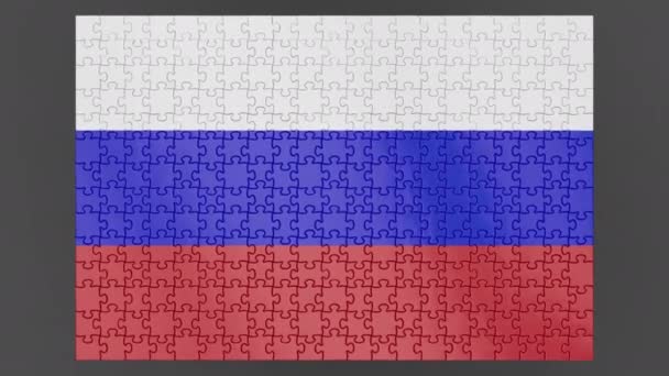 Animace Ruské Vlajky Padající Povrch Sestavené Puzzle Alfa Kanálem Stínem — Stock video