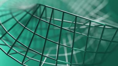 Geometrik Mobius figürünün dönüşünün 3 boyutlu animasyonu. Geometri krom kaplı metal silindirlerden inşa edilmiştir. Yakın plan. Odaklanmayın.