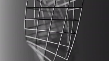 Geometrik Mobius figürünün dönüşünün 3 boyutlu animasyonu. Geometri krom kaplı metal silindirlerden inşa edilmiştir. Yakın plan. Odaklanmayın.