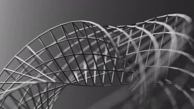 Geometrik Mobius figürünün dönüşünün 3 boyutlu animasyonu. Geometri krom kaplı metal silindirlerden inşa edilmiştir. Yakın plan. Odaklanmayın.