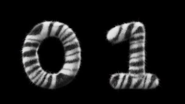 3D动画毛线数字0和1 羊毛是斑马动物的风格 该文件包含一个阿尔法通道 Prores4 Rgba — 图库视频影像