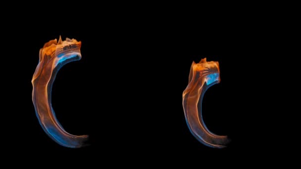 3DレターOは火災で現れる 手紙をカバーする炎は 赤と青の明るい色合いを踊ります 上段と下段の激しいシンボル ファイルにはアルファチャンネルが含まれています Prores4 Rgbaについて — ストック動画