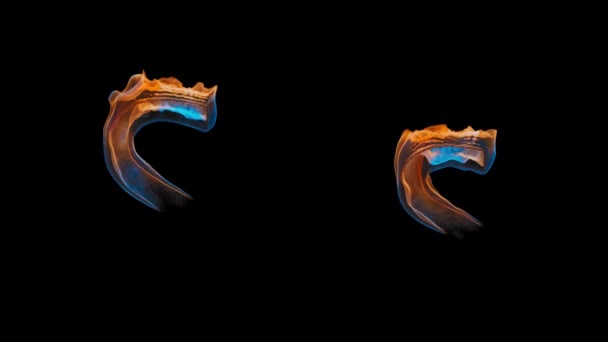 3D字母S以火出现 火焰笼罩在信上 舞动着明亮的红蓝相间的色调 大写字母和小写字母的火热符号 该文件包含一个阿尔法通道 Prores4 Rgba — 图库视频影像